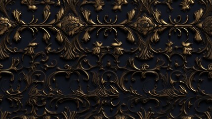 Seamless Black Background Texture with Luxury Gold Ornaments