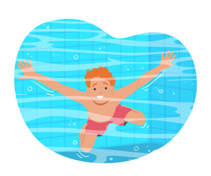 Young Child Character Splashing Around In A Sparkling Swimming Pool, Enjoying Refreshing Water On Sunny Day