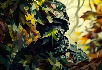 Soldier in camouflage illustration. AI generative.