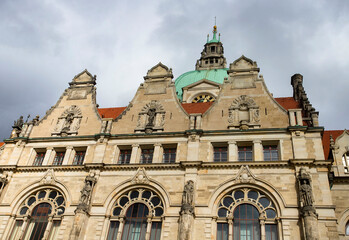 Fototapeta na wymiar Hannover, Germany - October 14, 2022. The castle-like Neues Rathaus town hall was finished in 1913