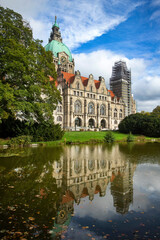 Fototapeta na wymiar Hannover, Germany - October 14, 2022. Hannover's Neues Rathaus is the city's town hall. The eclectic castle-like building was completed in 1913.