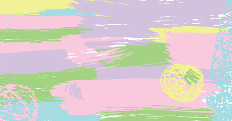Brush stroke composition background element pink, yellow, lilac, lavender colours. Vector stock hand draw illustration for design template, border and frame.