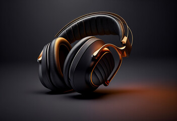 Fototapeta na wymiar Headphones on a black background. 3d rendering, 3d illustration. generative ai