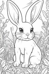 Coloring page outline of cartoon cute little bunny. Coloring book for kids. Generative AI