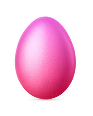Handmade Easter egg colored with gradient pink to red isolated on a white background.