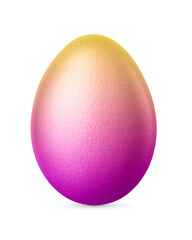 Handmade Easter egg colored with gradient pink to yellow isolated on a white background.