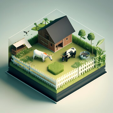 Isometric render of traditional house farm in the box created with AI generated