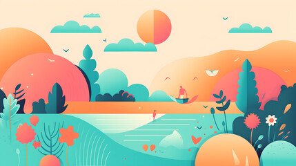 Fototapeta na wymiar Colorful Illustrations Capture the Beauty of a Summer Escape to Paradise