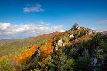 Mountain landscape during autumn morning. The Sulov Rocks, national nature reserve in northwest of Slovakia, Europe.