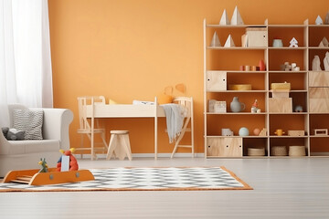 Home Interior Wall Mock up Kids Room minimalist style Generative AI