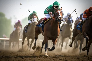Tuinposter Thundering Hooves: The Excitement of Horse Racing - Generative AI  © RenZen