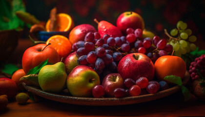 Naklejka na ściany i meble Colorful fruit basket showcases healthy and fresh variety generated by AI
