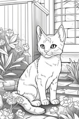 Cute Cartoon Kitten Cat outlined for coloring book isolated on a white background. Generative AI