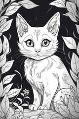 Obraz premium Cute Cartoon Kitten Cat outlined for coloring book isolated on a white background. Generative AI