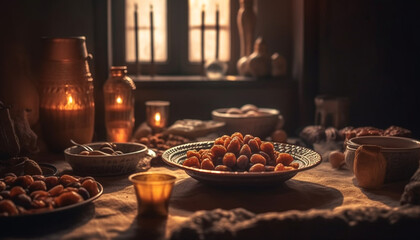 Fresh organic snack on rustic wooden table generated by AI