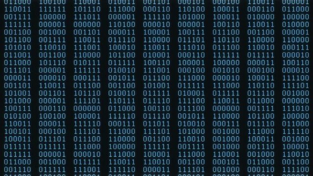 Binary code looped background, featuring a seamless animation of binary numbers flowing across the screen. Perfect for projects related to technology, cybersecurity, data visualization, matrix design