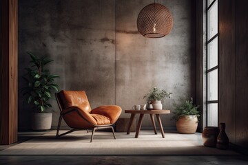 cozy interior with furniture and plants. Generative AI