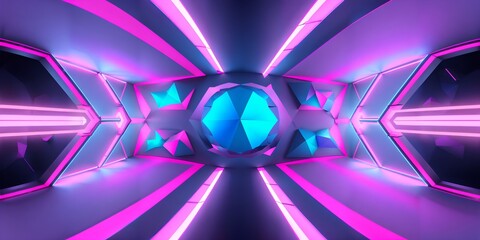 Photo of an abstract background with vibrant neon lights and geometric shapes