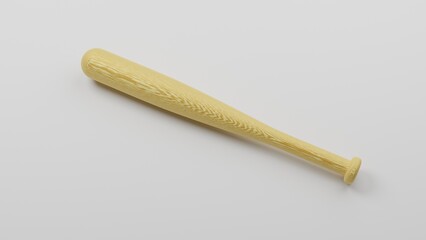 Wooden baseball bat with red handle isolated on white surface. Minimal concept. 3D render