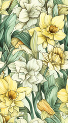 Blooming Brushstrokes: A Wallpaper with Hand-Painted Watercolor Daffodils, Generative AI