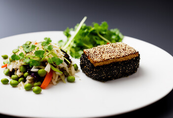 Nutritious and Delicious Lunch: Sesame Crusted Tofu and Stir-Fried Edamame Beans