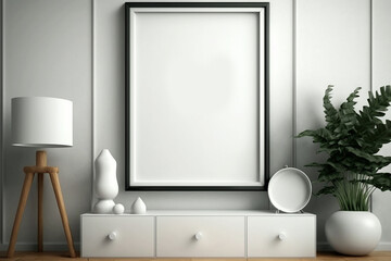 Fototapeta na wymiar mockup poster frame in minimalist modern interior;
