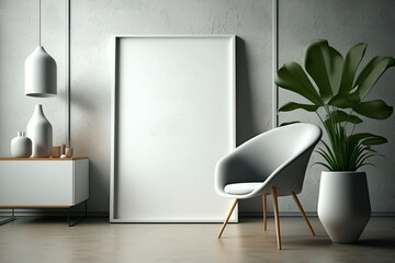 mockup poster frame in minimalist modern interior;