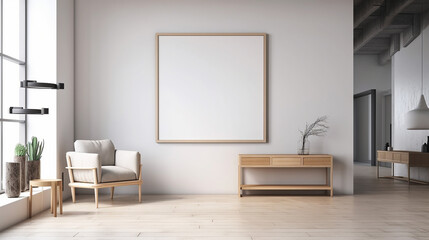 mockup poster frame in minimalist modern interior;