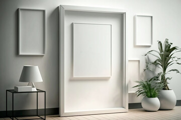 mockup poster frame in minimalist modern interior;