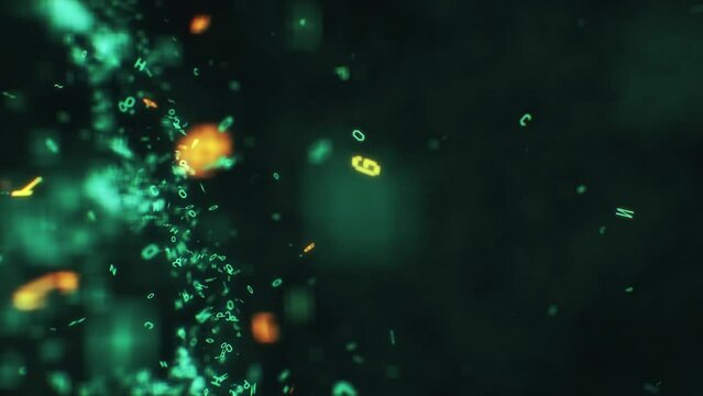 Spinning DNA helix, created using particles representing initials of the molecules that form DNA. Ideal for scientific, genetic, and biological projects exploring components. Code letters A, T, G, C