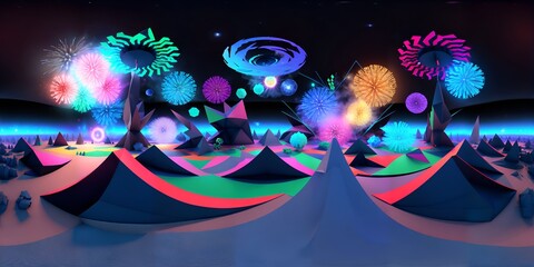 Photo of a vibrant and colorful digital landscape created by computer graphics