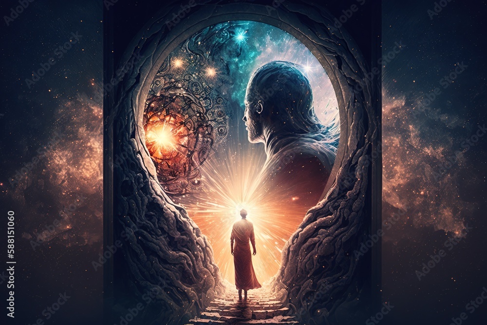 Poster breaking through into an otherworldly embrace generative ai