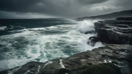 Fototapeta na wymiar Stormy seas - Impressive tumultuous water against a gray sky