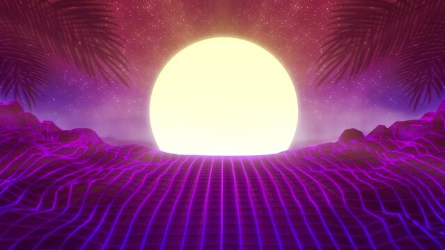 Retro Sun Synth Wave Background VJ Loop