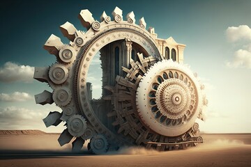 Dreams Shaped Into Gears and Wheels Running On Futuristic Rails Generative AI