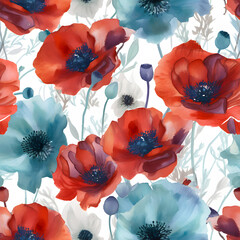 poppy flowers seamless pattern