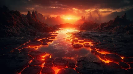 Fotobehang Lava lake in fiery red and orange colors © Oliver
