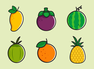 Cartoon Simple Tropical Fruits Collection Set