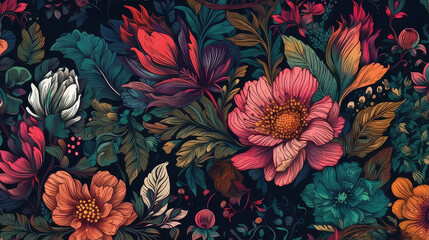Floral fantasy wallpaper with bold exotic patterns