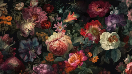 Exotic floral pattern against dark background
