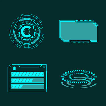 Neon Computer Screen Modern Digital Virtual Technology Visual Graphic Elements Set
