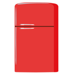 red vintage refrigerator in semi realistic style.metal refrigerator with two doors in vector.
