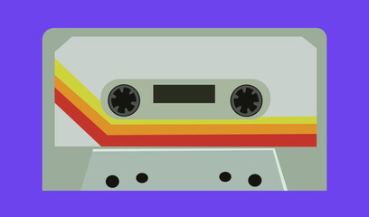 magnetic cassette in flat style.isolated cassette with sticker with stripes in vector.