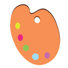 wooden palette with paints in a flat style.symbolism of drawing and creativity.isolated palette for painting in vector.