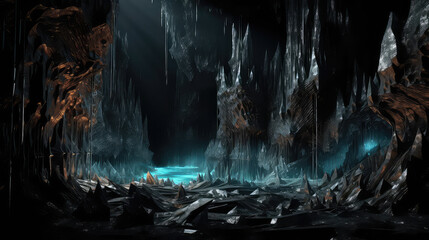 Wallpaper of a cave with glowing crystals