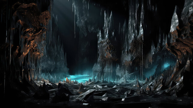 Wallpaper Of A Cave With Glowing Crystals