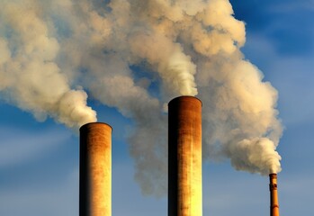 Metal pipe of a plant with exhaust white, gray smoke, smog. Concept ecology, pollution. AI generated