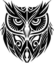 ﻿Beautiful owl tattoo featuring black, white, and Polynesian detailing.