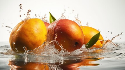 Fototapeta na wymiar Fresh mangos in water splash isolated on white background - A Captivating Visual Treat. With Generative AI.