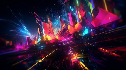 Futuristic + Abstract City Concept, sharp geometric neon style, desktop wallpaper, Generative AI Art